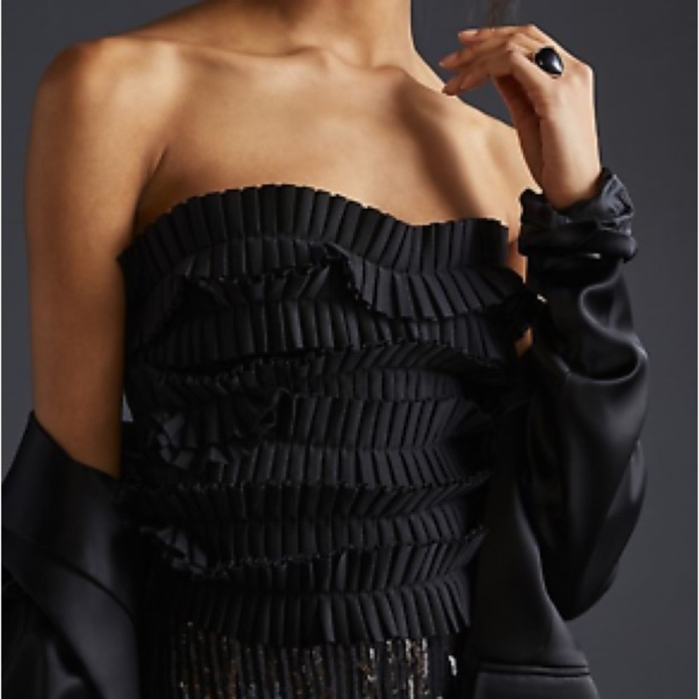 Anthropologie Pleated Ruffle Tube Top